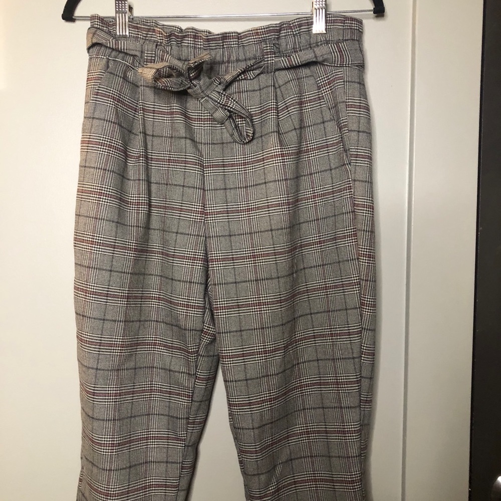 Plaid paper bag pants